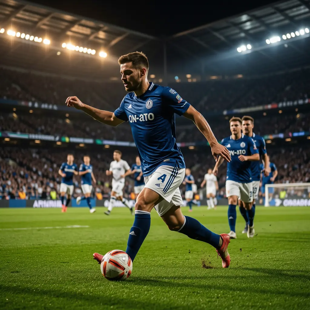 Win RM – Experience the thrill of live football betting in Malaysia High intensity football match with players competing for the ball in a packed stadium representing the thrilling football betting opportunities with Win RM in Malaysia
